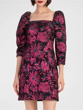 Trina Turk Cassiopeia Brocade Black and Pink Floral Dress size 2